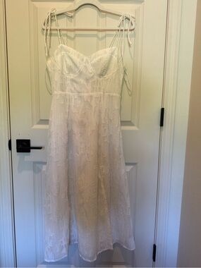 Lulu's Ivory Textured Midi Dress with Tie Straps